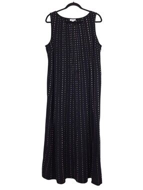J. Jill maxi shift dress embroidered cotton boho pockets artsy beach coastal